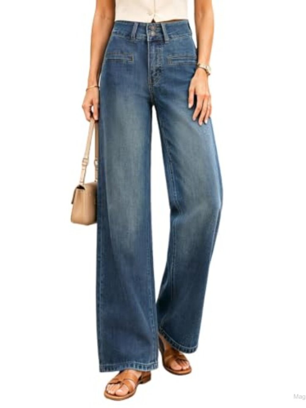 High Waisted Wide Leg Jeans Stretchy Tummy Control Denim Pants